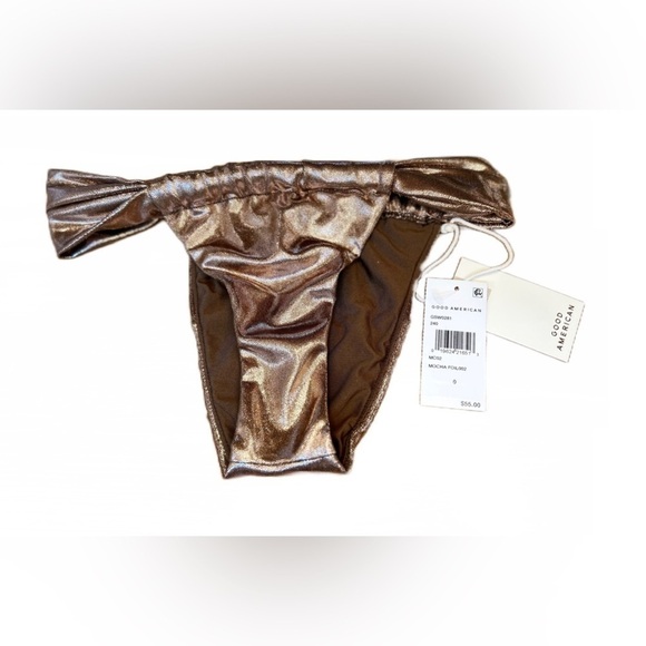 NWT Good American Shiny Mocha Foil Ruched Bikini Bottom, XS (0) - Picture 5 of 11